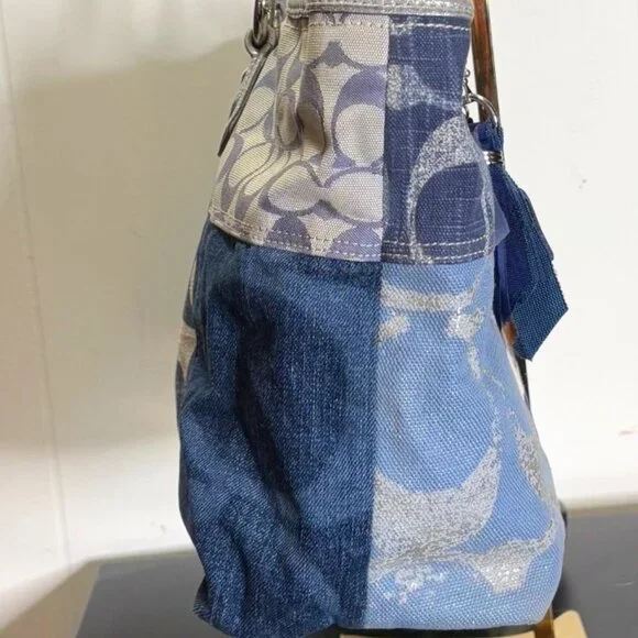 Coach Poppy Collection Blue Denim Patchwork with Silver Detail Tote Purse - Picture 6 of 16